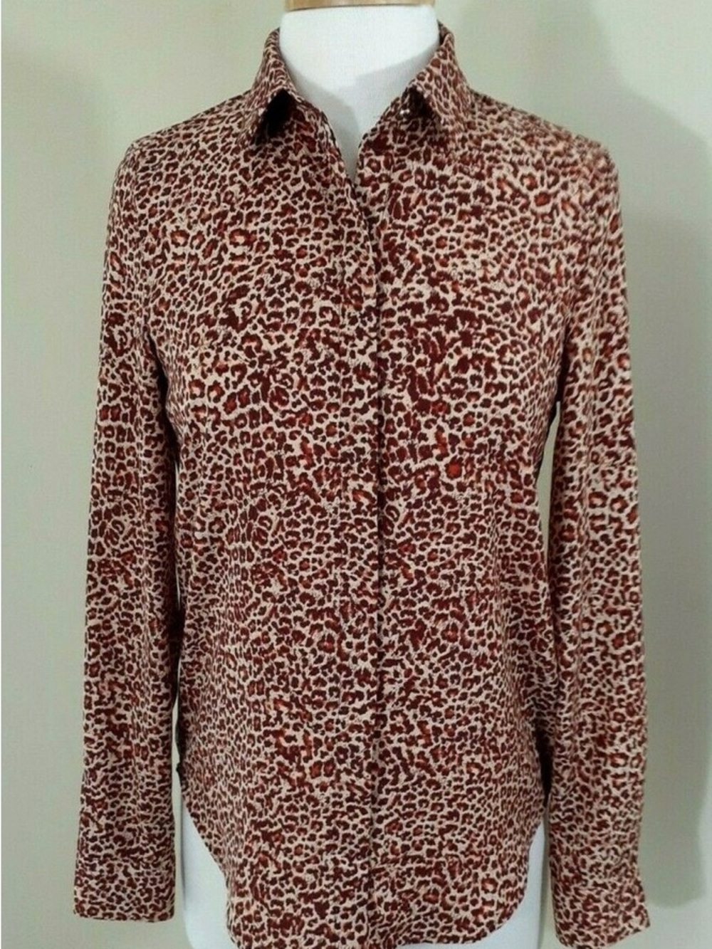 Burgundy, Orange and Cream Cheetah Print maximalism glam Fall Button-Down Shirt